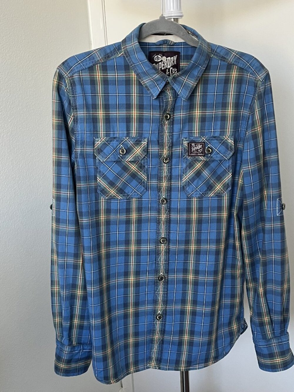 Superdry Men's The Lumberjack Twill Plaid Shirt Size M Blue Long Sleeve Flannel